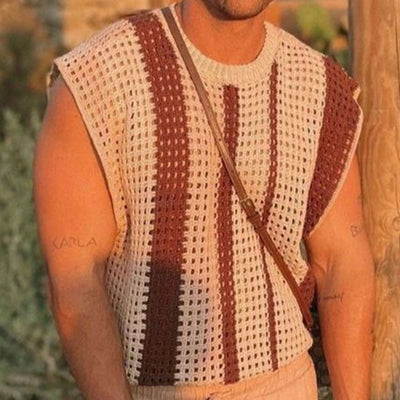 Playera Hueca Tejida a Rayas para Hombre - Image 6