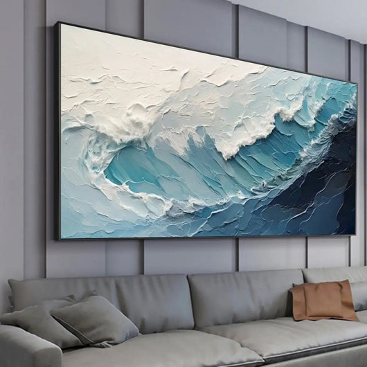 Cuadro Óleo Abstracto Grandes Dimensiones Olas Océano Azul y Blanco Texturizado para Sala - Image 21