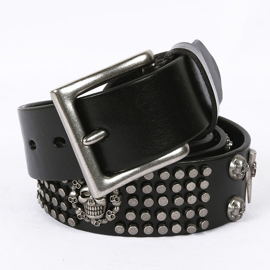 Cinturón de Cuero para Hombre Estilo Punk DJ con Calavera - Versátil y Atrevido - Image 9