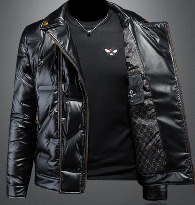 Chamarra Elegante de Plumas para Hombre con Acabado Brillante - Image 3