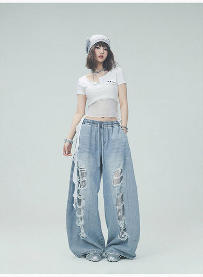 Pantalones Casuales Rotos con Parches Denim para Bailar - Image 24