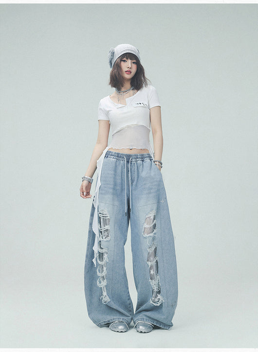 Pantalones Casuales Rotos con Parches Denim para Bailar - Image 24