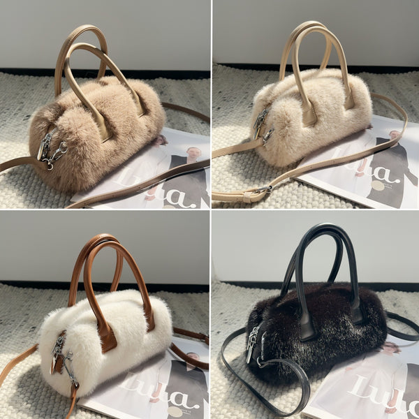 Bolsa Tote Vintage con Detalles de Peluche Ecológico