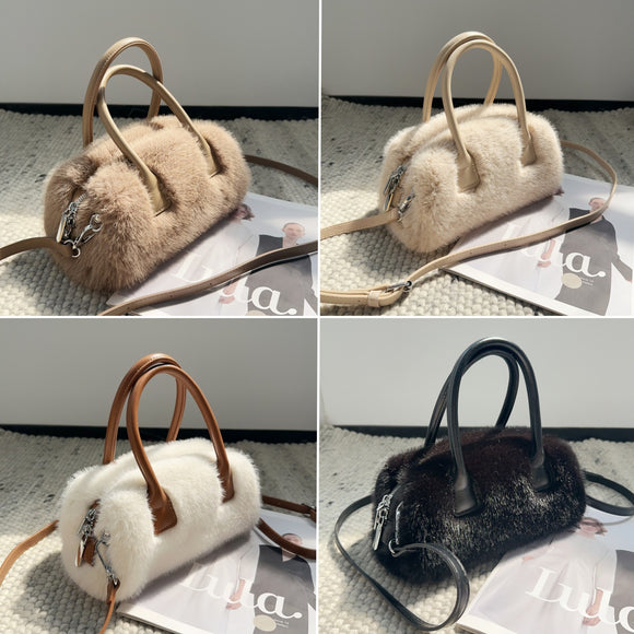 Bolsa Tote Vintage con Detalles de Peluche Ecológico