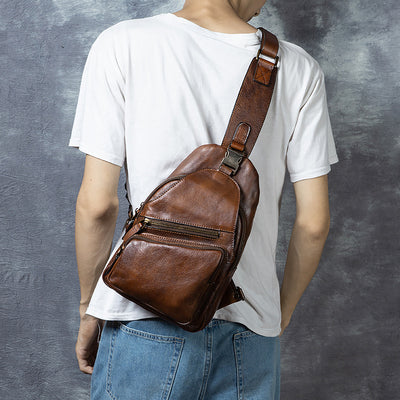 Bolso Mensajero de Cuero Genuino para Hombre - Estilo Retro con Gran Capacidad - Image 3