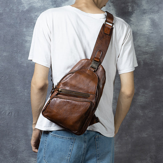 Bolso Mensajero de Cuero Genuino para Hombre - Estilo Retro con Gran Capacidad - Image 3