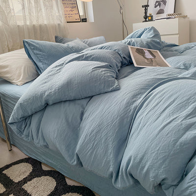 Juego de Cama 4 Piezas Algodón Lavado Efecto Arena Color Sólido