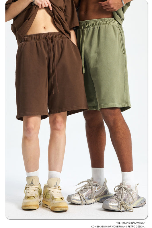 Shorts Deportivos de Algodón Puro Teñidos con Patrón Vintage Lavado - Image 72