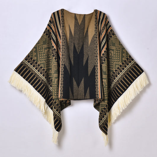 Poncho Denim Estilo Western con Flecos - Abrigo Cálido Unisex para Exteriores - Image 13