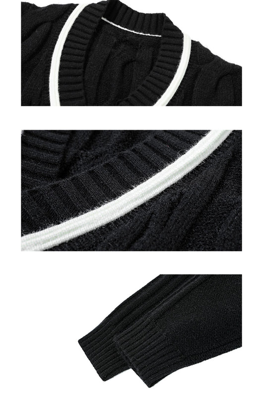 Suéter Hombre Cuello V Diseño Retorcido Ajuste Relajado - Image 7