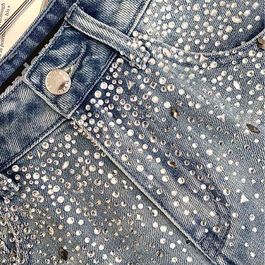 Jeans Acampanados Cintura Alta con Strass para Mujer - Image 11