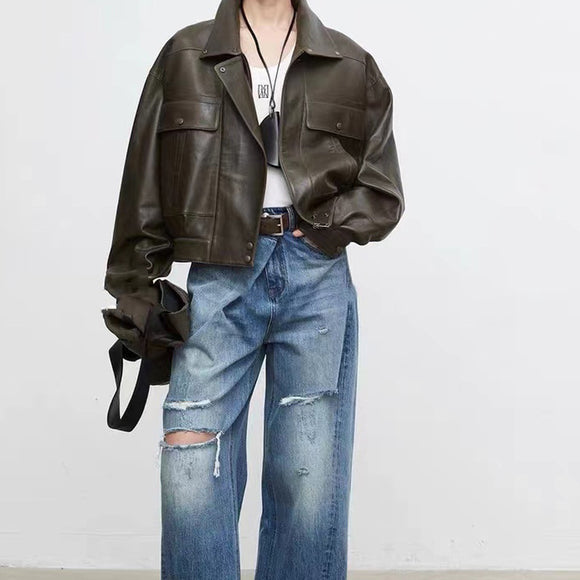 Chaqueta Retro de Gamuza Suave Corte Holgado