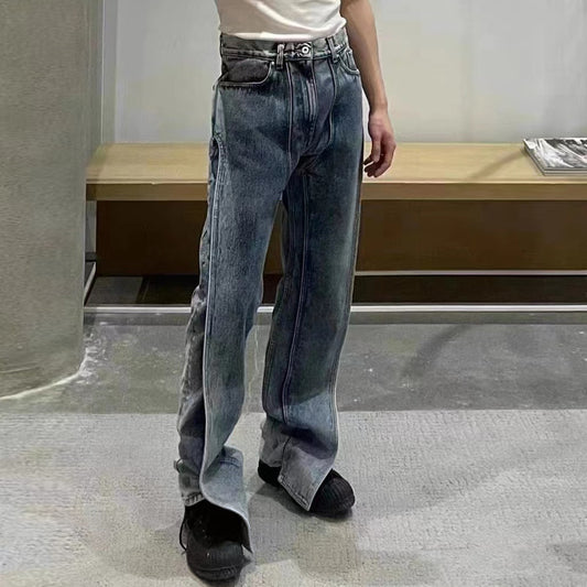 Pantalones Rectos Deconstructidos Lavado Industrial para Hombre