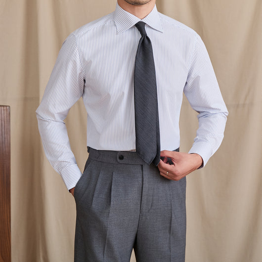 Camisa de Negocio Italiana a Rayas con Cuello Windsor