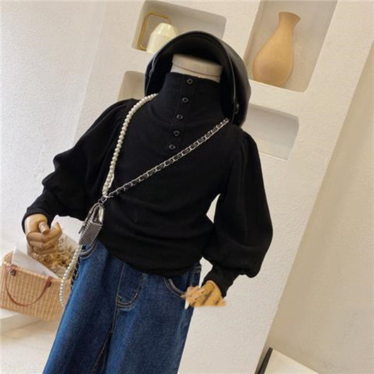 Blusa Infantil con Cuello Alto, Mangas Abullonadas y Botones - Image 15