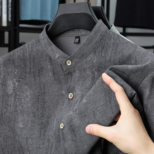 Camisa de Lino Elegante para Hombre Maduro - Cuello Mao Liso - Image 6
