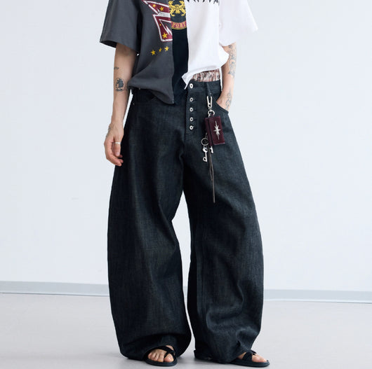 Pantalones Vaqueros Negros de Pierna Ancha en Denim Crudo - Image 9
