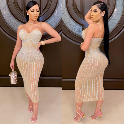 Vestido de Fiesta Mesh Transparente con Strass y Tirantes Ajustables - Image 19