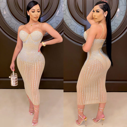 Vestido de Fiesta Mesh Transparente con Strass y Tirantes Ajustables - Image 19