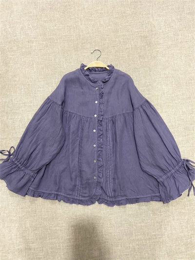 Blusa Lino Artística Estilo Japonés con Mangas Princesa - Image 4