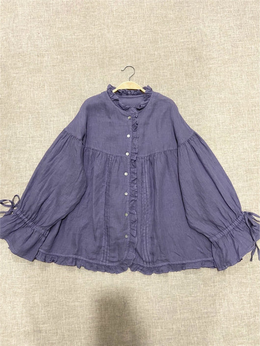 Blusa Lino Artística Estilo Japonés con Mangas Princesa - Image 4