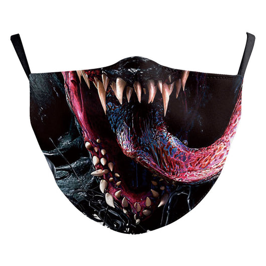 White ear hook dust mask with a black and white clown face design, featuring a wide stitched smile. - Image 18