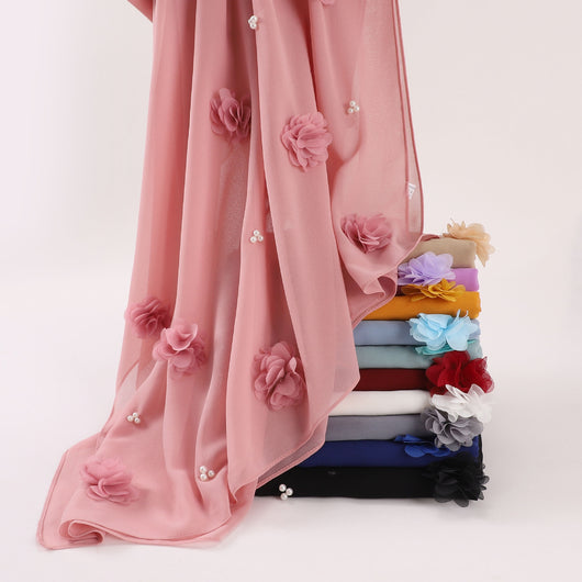 Pañuelo Artesanal de Gasa Perlada con Flores Bordadas y Cuentas - Image 35