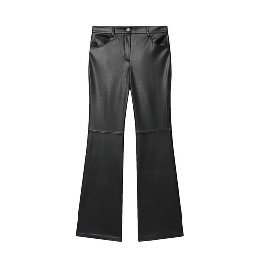 Pantalones de Cuero Casual Efecto Pierna Larga con Cintura Elástica y Bota Acampanada - Image 6