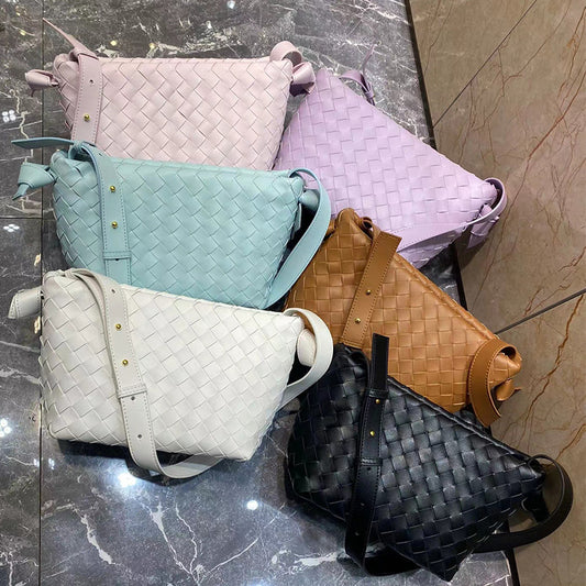 Bolso Mensajero Tejido de Cuero con Gran Capacidad para Mujer