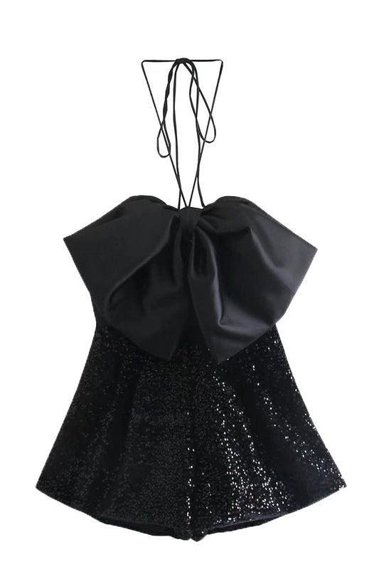 Jumpsuit Corto con Lentejuelas y Lazo Elegante - Image 2