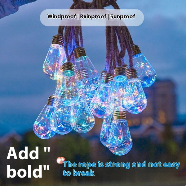 Cadena de Luces Solar Impermeable con Cuerda de Cáñamo para Camping y Decoración