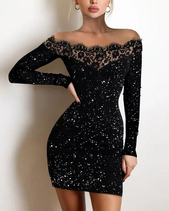 Vestido Bodycon de Encaje y Lentejuelas Brillantes