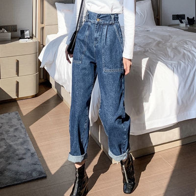 Pantalones Denim Cintura Alta Rectos Pierna Ancha Retro para Mujer - Image 5