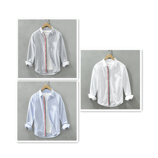 Camisa Casual Manga Larga a Rayas Verticales Estilo Japonés para Hombre - Image 8