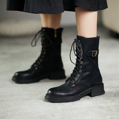 Botas Mujer Tacón Grueso Caña Media con Encaje Terciopelo - Image 12