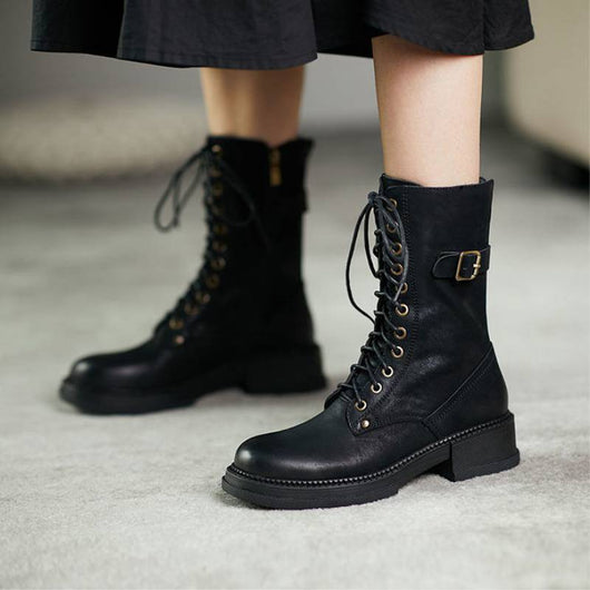 Botas Mujer Tacón Grueso Caña Media con Encaje Terciopelo - Image 12