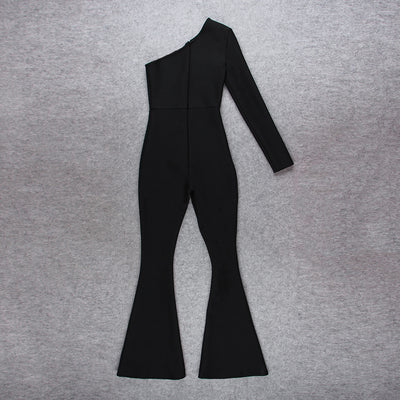 Jumpsuit Asimétrico de Cintura Alta con Pantalón Acampanado de Malla - Image 2