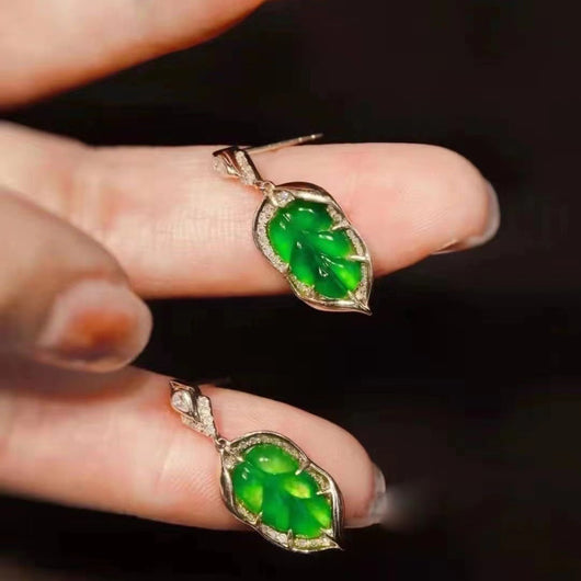 Aretes de Jade y Cobre con Incrustaciones de Hojas - Image 4