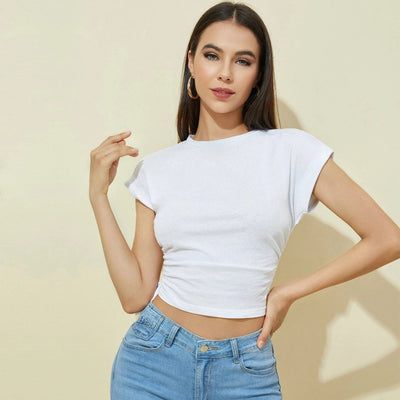Blusa Blanca Clásica con Abertura Lateral y Manga Corta