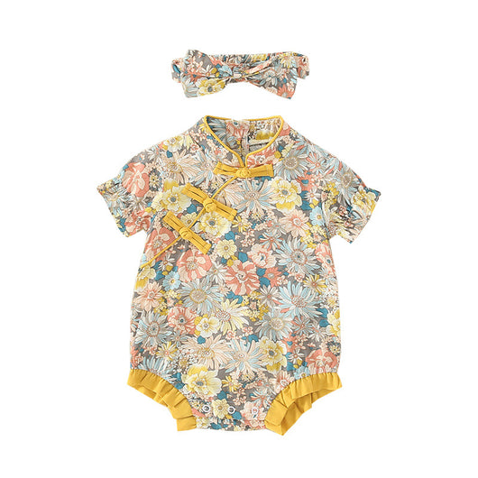Mono Corto Estilo Étnico Floral para Bebé Niña - Diseño Cheongsam Verano - Image 2