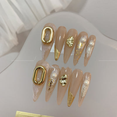 Uñas Postizas Largas Efecto Té con Leche - Lujo y Elegancia - Image 9