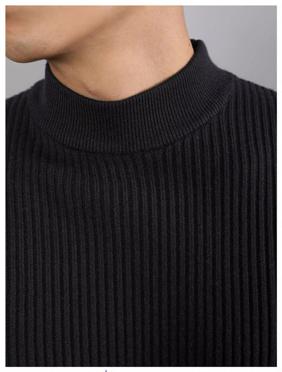 Suéter Cuello Tortuga Coreano para Hombre con Rayas Verticales - Image 11
