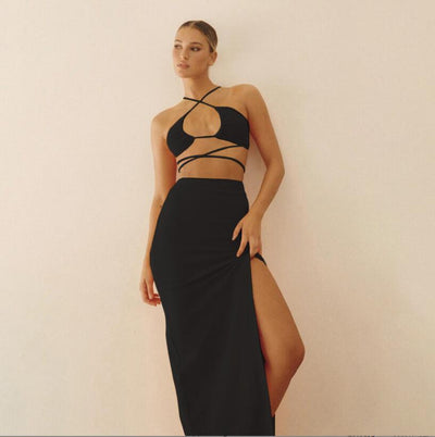 Conjunto Elegante de Verano: Chaleco Recortado y Falda Ajustada con Abertura - Image 4