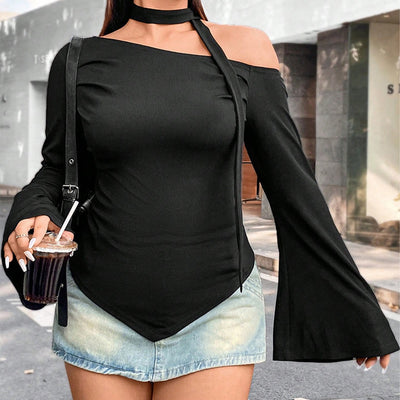 Blusa Asimétrica Ajustada de Manga Larga con Hombro Descubierto - Image 14