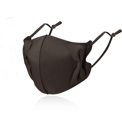 Light blue ice silk face mask with decorative bows on the sides and adjustable ear loops, shown on a white background. - Image 26