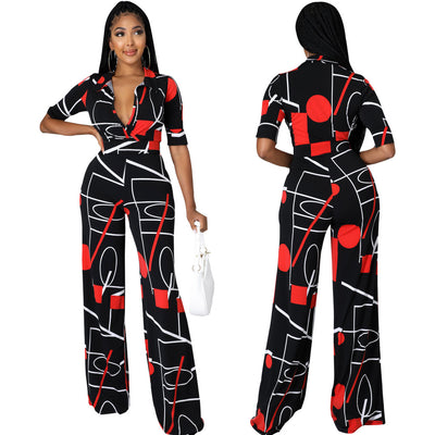 Jumpsuit Largo para Mujer con Estampado Digital Escote V - Image 4