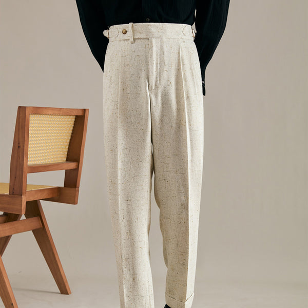 Pantalones de Lino con Pinzas Dobles y Pierna Recta para Hombre