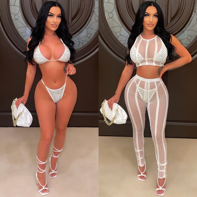 Bikini de Malla Elástica Conjunto de Cuatro Piezas - Image 11