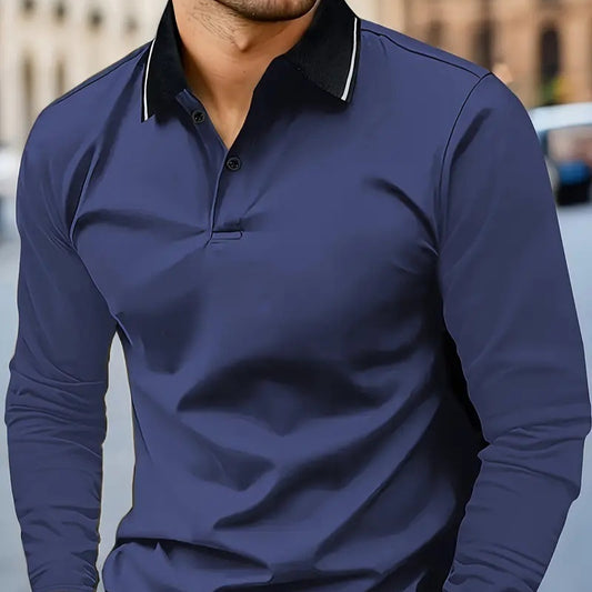 Polo de Golf Otoño para Hombre con Contraste de Colores y Mangas Largas