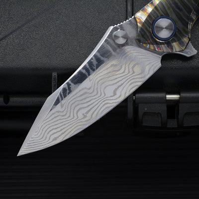 Cuchillo de Camping Plegable Acero Damasco Aleación Titanio Anker - Image 11